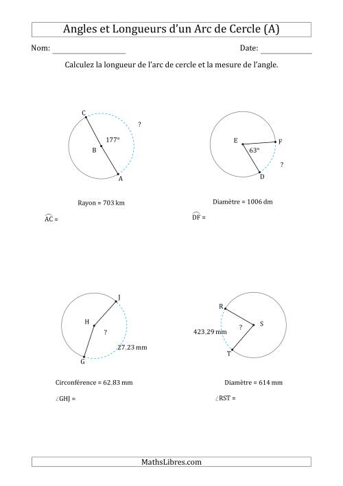 Calcul l’Angle ou de la Longueur d’un Arc de Cercle en Tenant Compte de la Circonférence, du Rayon ou de la Diamètre (A)