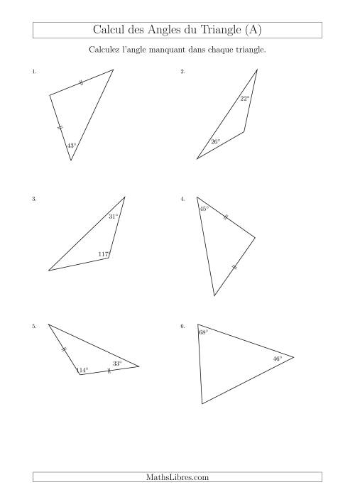 Calcul des Angles d’un triangle en Tenant Compte des Autres Angles (A)