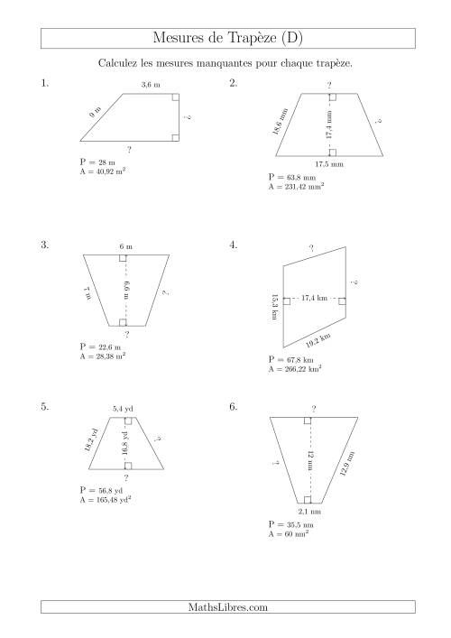 Calcul de la Base et Côtés des Trapèzes (D)