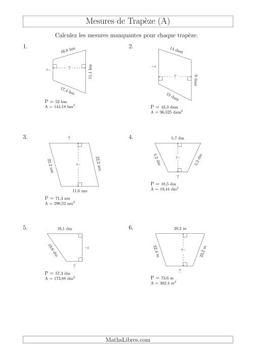Calcul de la Base et la Hauetur des Trapèzes (A)