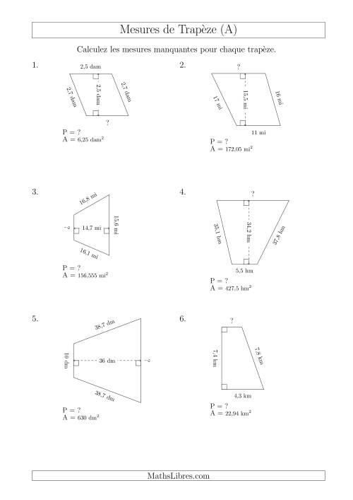 Calcul de la Base et du Périmètre des Trapèzes (A)