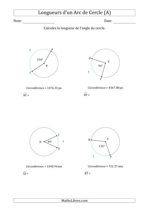 Calcul de la Longueur d'un Arc de Cercle en Tenant Compte de la Circonférence (A)