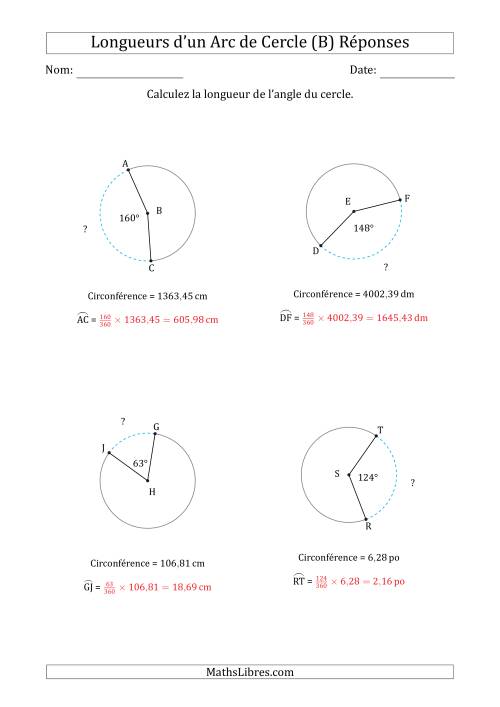 Calcul de la Longueur d'un Arc de Cercle en Tenant Compte de la Circonférence (B) page 2