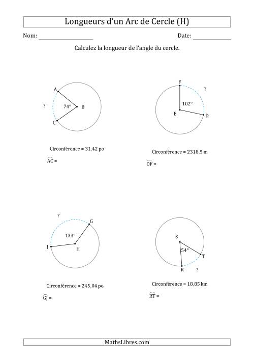 Calcul de la Longueur d'un Arc de Cercle en Tenant Compte de la Circonférence (H)