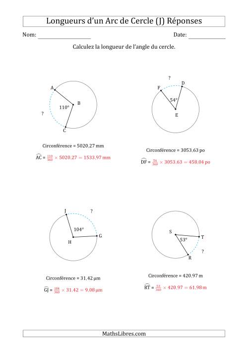 Calcul de la Longueur d'un Arc de Cercle en Tenant Compte de la Circonférence (J) page 2