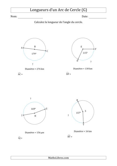 Calcul de la Longueur d'un Arc de Cercle en Tenant Compte de la Diamètre (G)