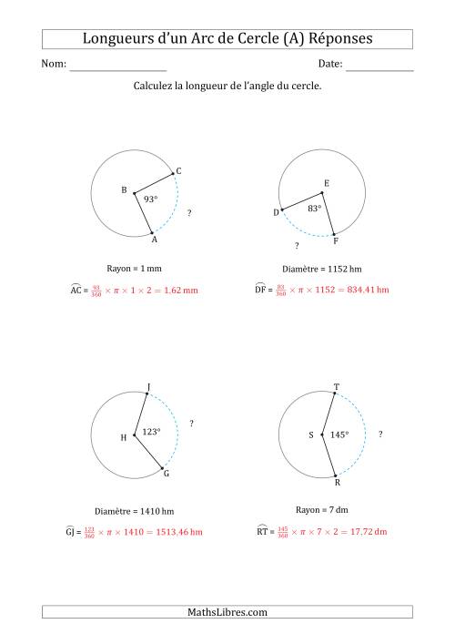 Calcul de la Longueur d'un Arc de Cercle en Tenant Compte de la Diamètre ou du Rayon (A) page 2