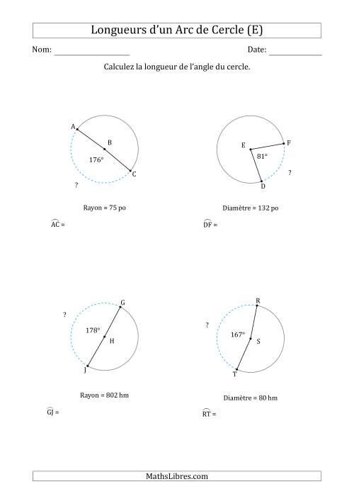 Calcul de la Longueur d'un Arc de Cercle en Tenant Compte de la Diamètre ou du Rayon (E)