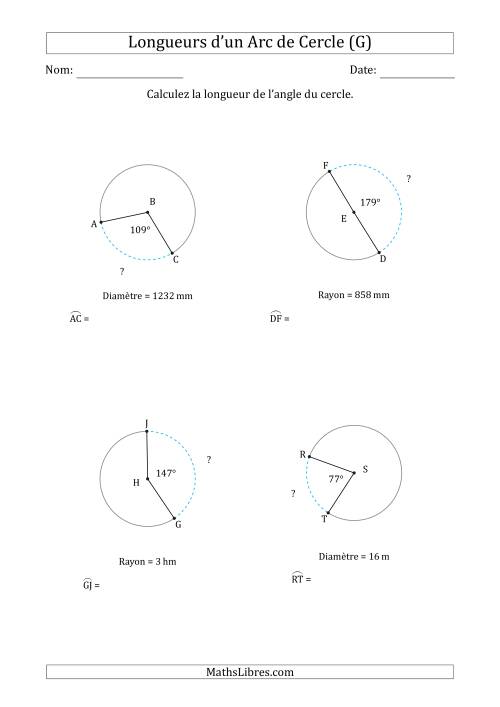 Calcul de la Longueur d'un Arc de Cercle en Tenant Compte de la Diamètre ou du Rayon (G)