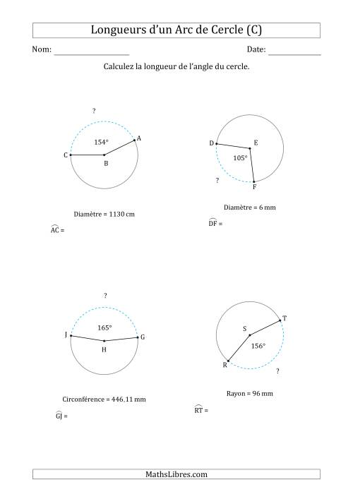 Calcul de la Longueur d'un Arc de Cercle en Tenant Compte de la Circonférence, la Diamètre ou du Rayon (C)