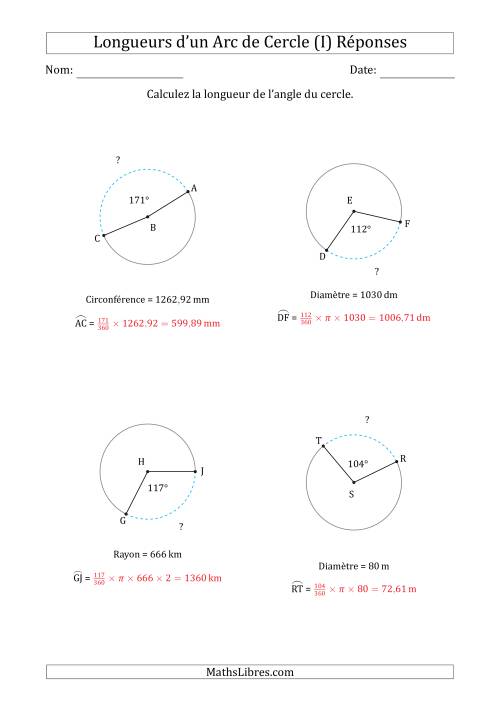 Calcul de la Longueur d'un Arc de Cercle en Tenant Compte de la Circonférence, la Diamètre ou du Rayon (I) page 2