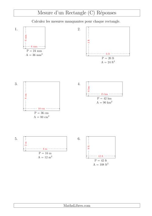 Calcul de la Longueur et la Largeur des Rectangles (Avec de Petits Nombres Entiers) (C) page 2