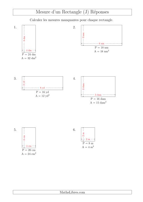 Calcul de la Longueur et la Largeur des Rectangles (Avec de Petits Nombres Entiers) (J) page 2