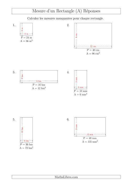 Calcul de la Longueur et la Largeur des Rectangles (Avec de Petits Nombres Entiers) (Tout) page 2