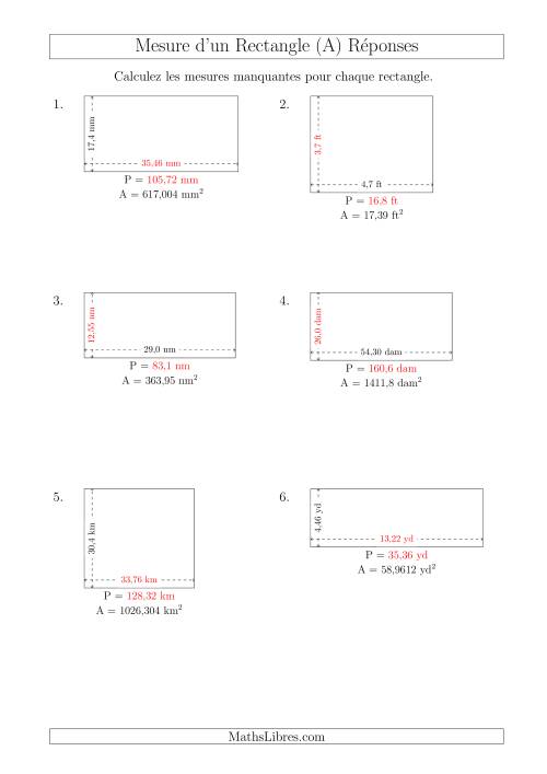 Calcul du Perimètre, Longueur ou Largeur des Rectangles (Avec des Nombres Décimaux) (A) page 2