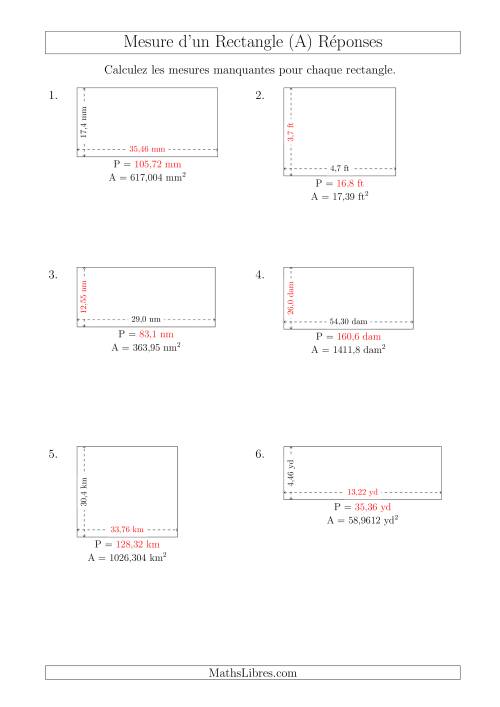 Calcul Du Perimetre Longueur Ou Largeur Des Rectangles Avec Des Nombres Decimaux A