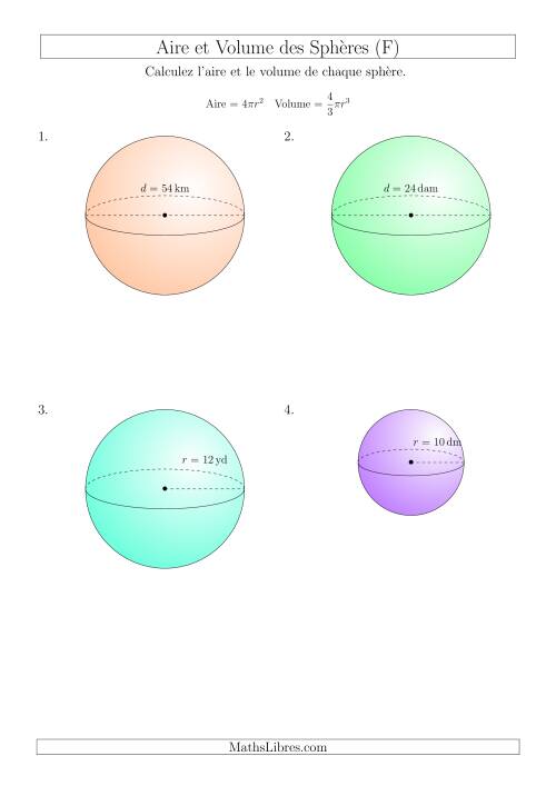 Calcul de l’Aire et du Volume des Sphères (Nombres Entiers) (F)