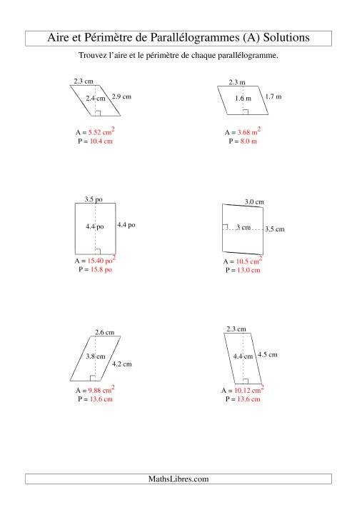 Aire et périmètre de parallélogrammes (jusqu'à 1 décimale; variation 1-5) (A) page 2