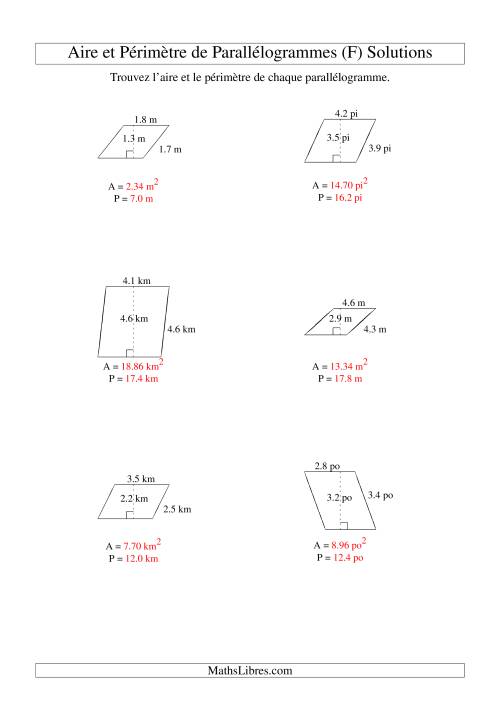 Aire et périmètre de parallélogrammes (jusqu'à 1 décimale; variation 1-5) (F) page 2
