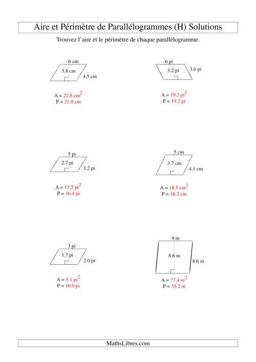 Aire et périmètre de parallélogrammes (nombre entier; variation 1-9) (H) page 2