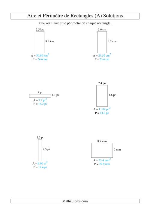 Aire et périmètre de rectangles (jusqu'à 1 décimale; variation 1-9) (A) page 2