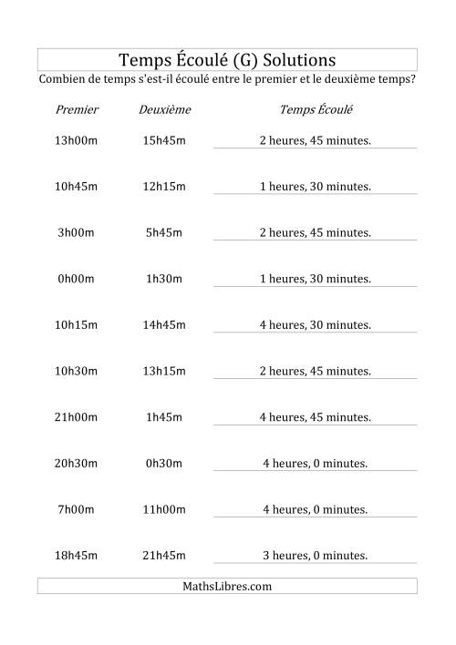 Temps écoulé jusqu'à 5 heures, intervalles de 15 minutes (G) page 2
