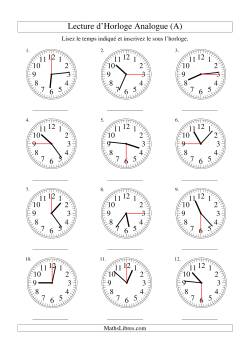 Lecture d'horloge analogue (intervalles 15 secondes)