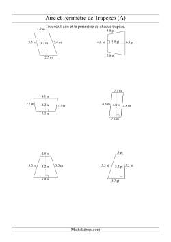 Aire et périmètre de trapèzes (jusqu'à 1 décimale; variation 1-9)