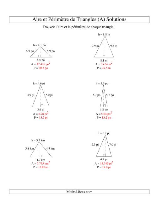 Aire et périmètre de triangles (jusqu'à 1 décimale; variation 1-9) (A) page 2