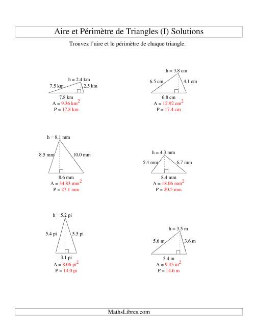 Aire et périmètre de triangles (jusqu'à 1 décimale; variation 1-9) (I) page 2