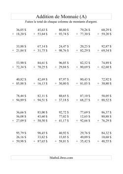 Addition de monnaie jusqu'à 100$