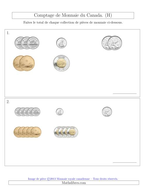 Comptage de Monnaie du Canada - Sans pièces de 1 Cent - Petites Collections ($) (H)
