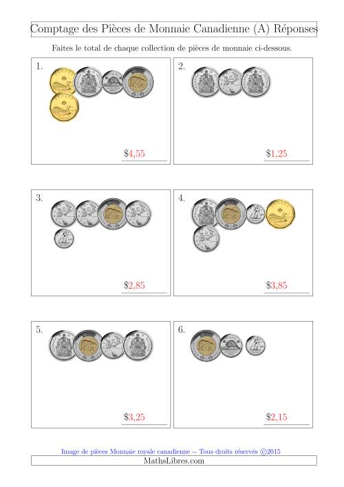 Comptage des Pièces de Monnaie Incluant 50 Cents (Petites Collections) (A) page 2