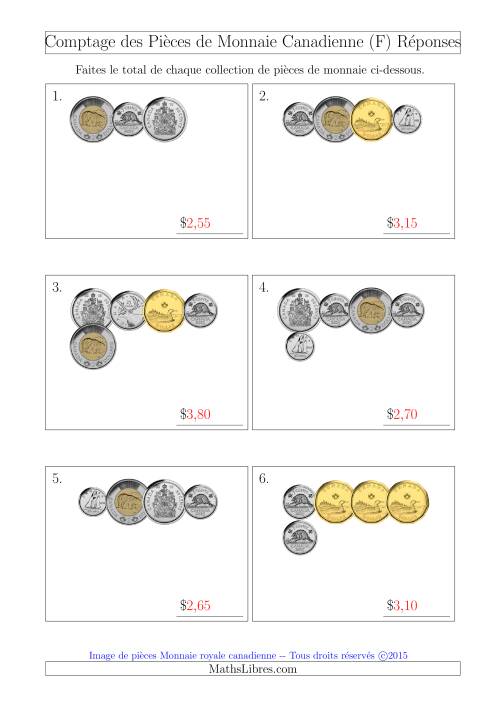 Comptage des Pièces de Monnaie Incluant 50 Cents (Petites Collections) (F) page 2
