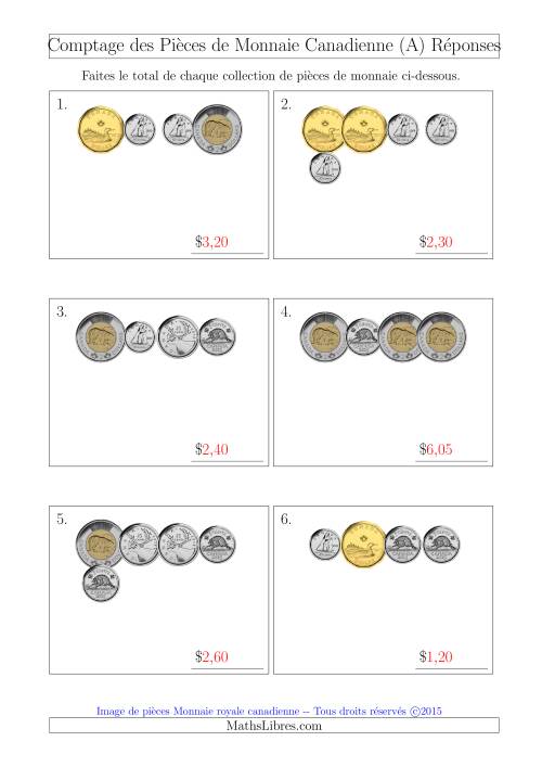 Comptage des Pièces de Monnaie Canadienne (Petites Collections) (A) page 2