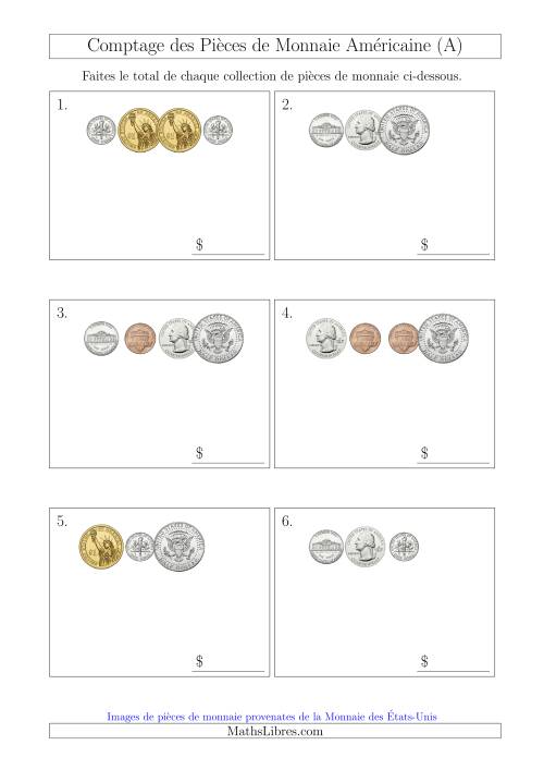 Comptage des Pièces de Monnaie Amécaine Incluant 1/2  1 Dollar (Petites Collections) (A)