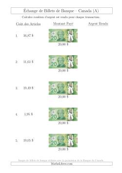 Échange de Billets de Banque Canadiens de 20 $