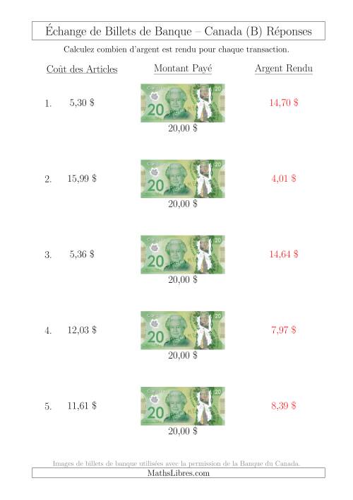 Échange de Billets de Banque Canadiens de 20 $ (B) page 2
