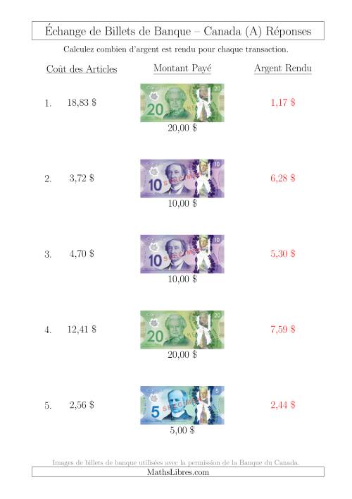 Échange de Billets de Banque Canadiens Jusqu'à 20 $ (A) page 2