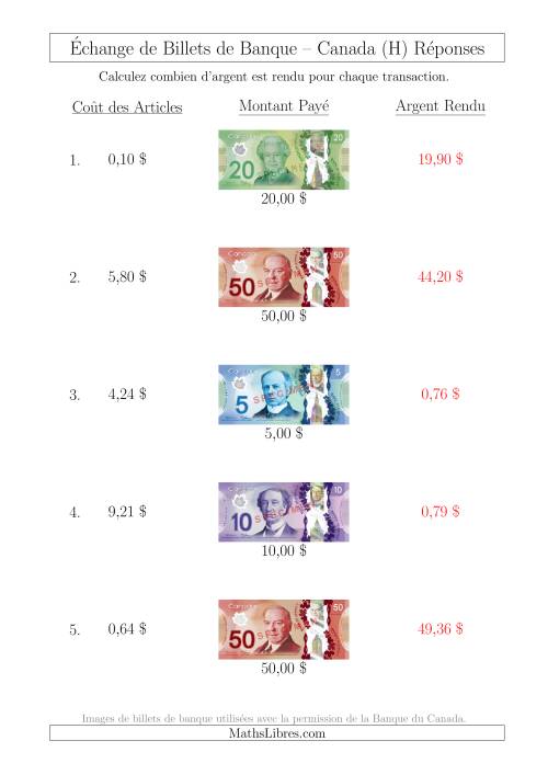 Échange de Billets de Banque Canadiens Jusqu'à 50 $ (H) page 2