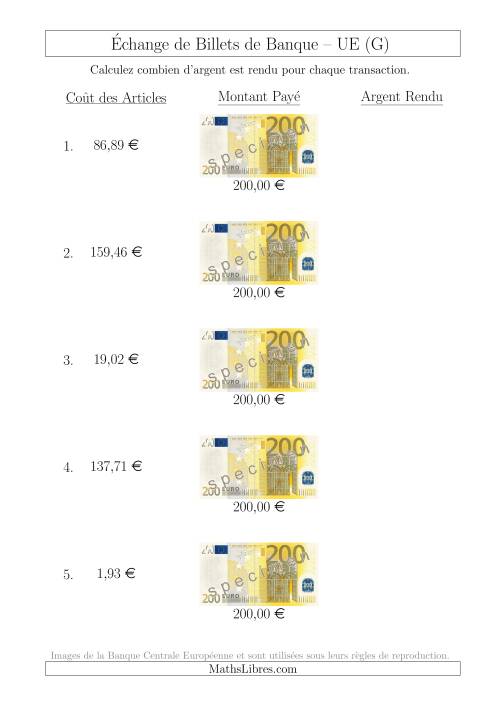 Échange de Billets de Banque UE de 200 € (G)