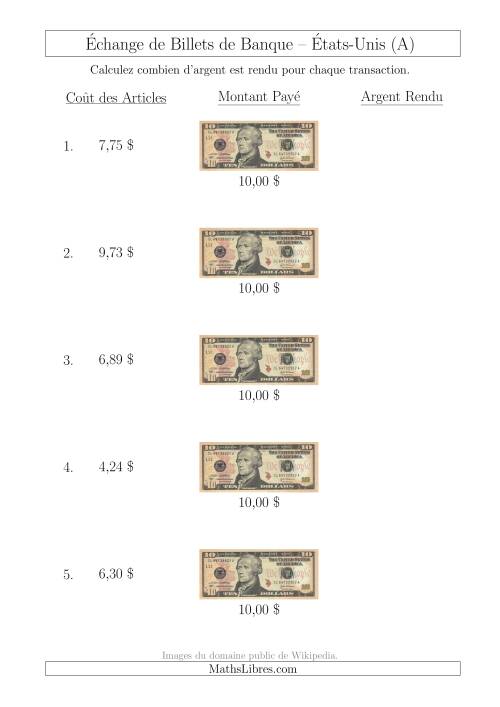 Échange de Billets de Banque Américains de 10 $ (A)