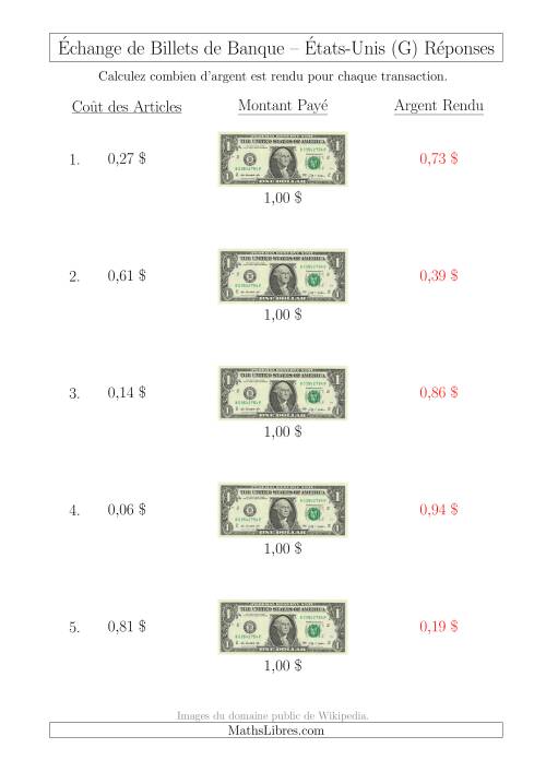 Échange de Billets de Banque Américains de 1 $ (G) page 2