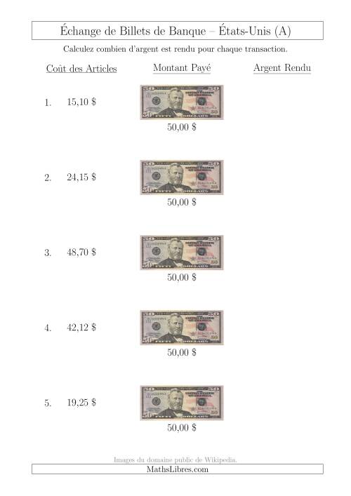 Échange de Billets de Banque Américains de 50 $ (A)