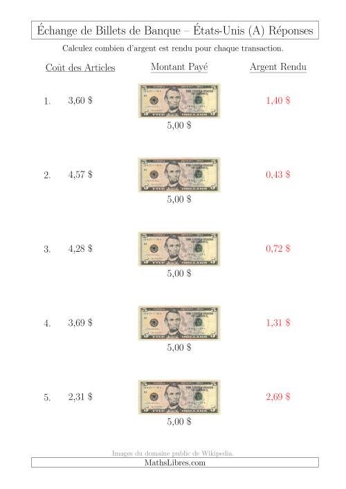 Échange de Billets de Banque Américains de 5 $ (A) page 2