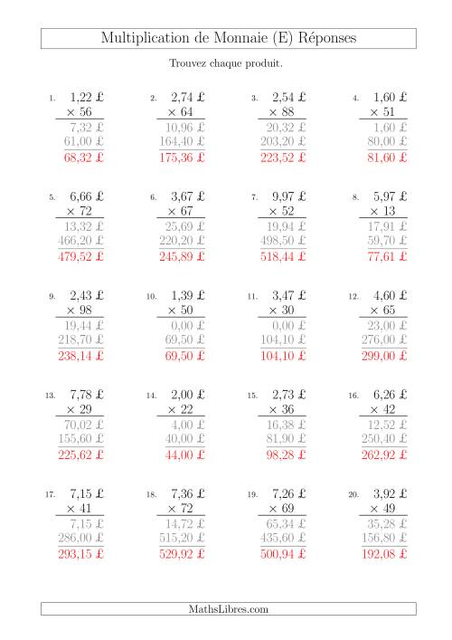 Multiplication de Montants par Bonds de 1 Cent par un Multiplicateur à Deux Chiffres (£) (E) page 2