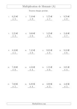 Multiplication de Montants par Bonds de 5 Cents par un Multiplicateur à Un Chiffre (€)