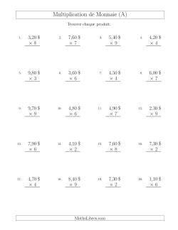 Multiplication de Montants par Bonds de 10 Cents par un Multiplicateur à Un Chiffre ($)