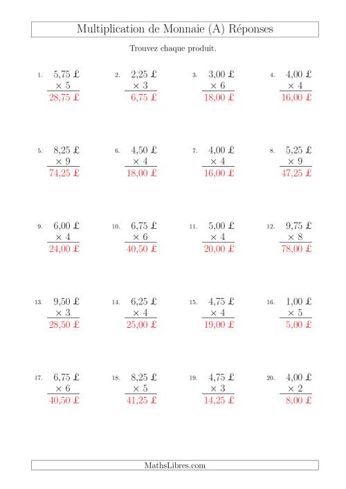 Multiplication de Montants par Bonds de 25 Cents par un Multiplicateur à Un Chiffre (£) (A) page 2