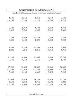 Soustraction de monnaie jusqu'à 10€ -- Bonds de 0,02€